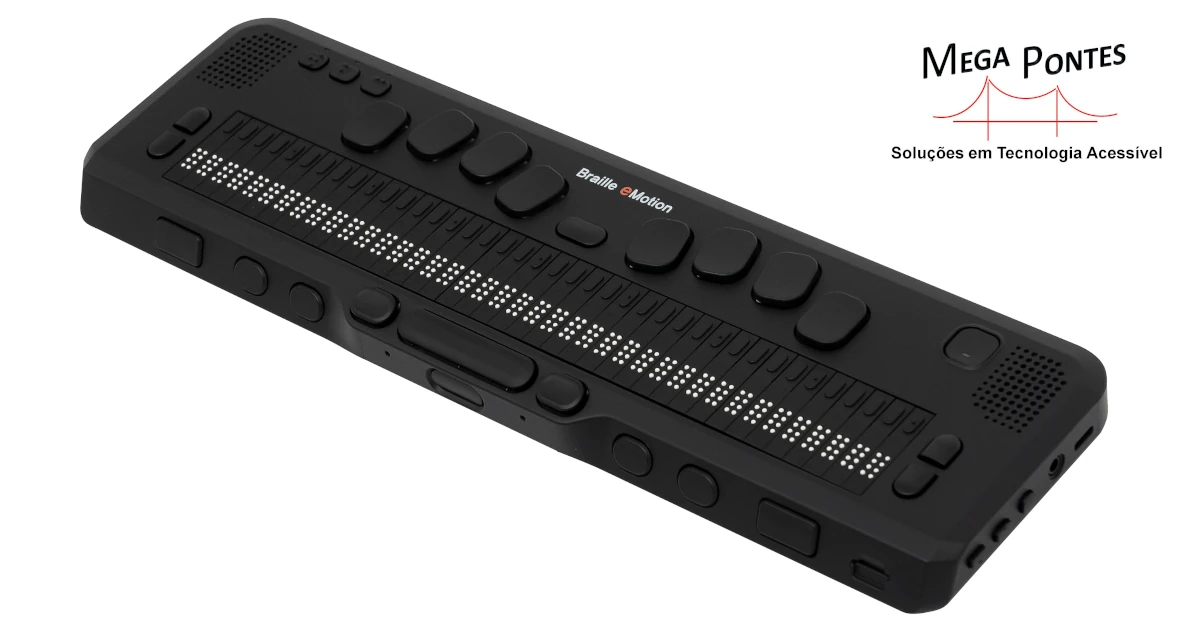 Linha Braille preta e cinza, com 40 células e teclas de navegação