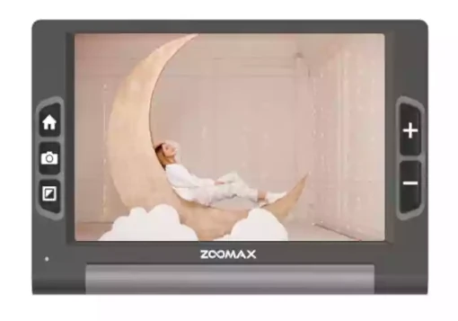 Ampliador digital cinza escuro com ecrã a cores de 8 polegadas e 5 botões de navegação pretos