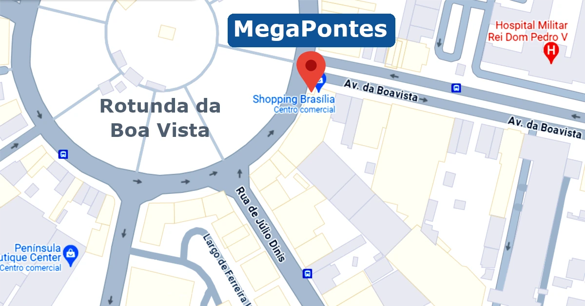 Mapa do centro do Porto: Loja MegaPontes na Rotunda da Boa Vista junto à Avenida da Boa Vista