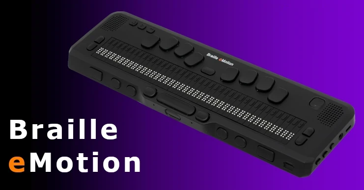Bloco de notas Braille eMotion, com linha Braille de 40 células e teclado ergonómico estilo Perkins