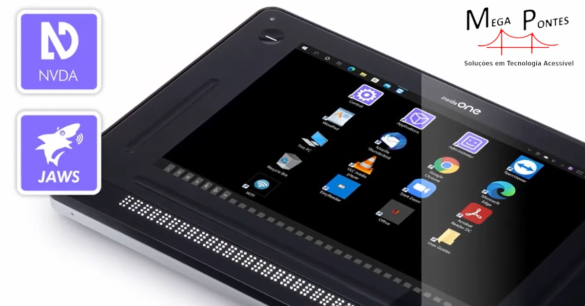 Leitores de ecrã NVDA e JAWS instalados no computador Braille insideONE+