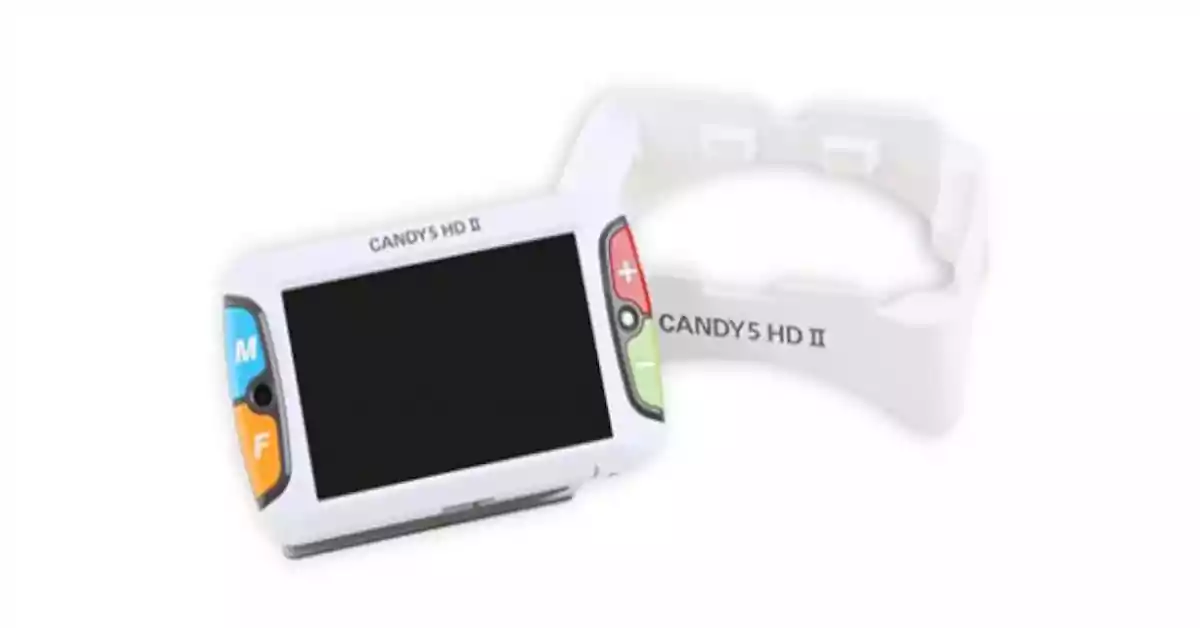 Ampliador portátil branco com ecrã de 5 polegadas, botões de navegação grandes coloridos