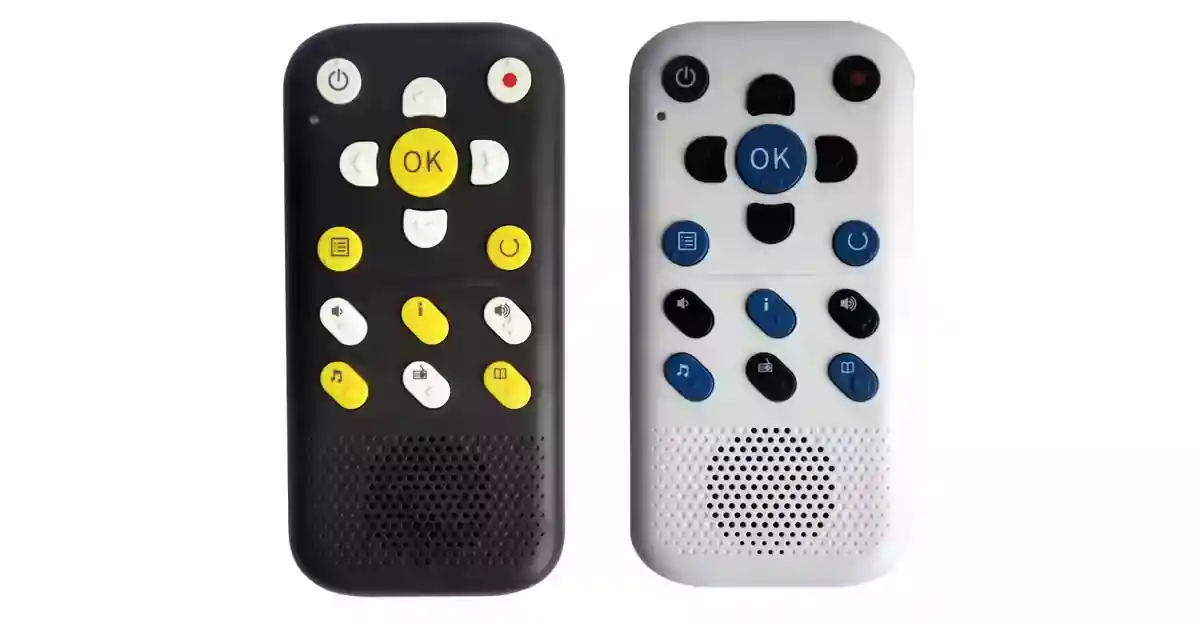 Dois leitores/gravadores digitais, um preto outro branco, com teclas de funções e navegação