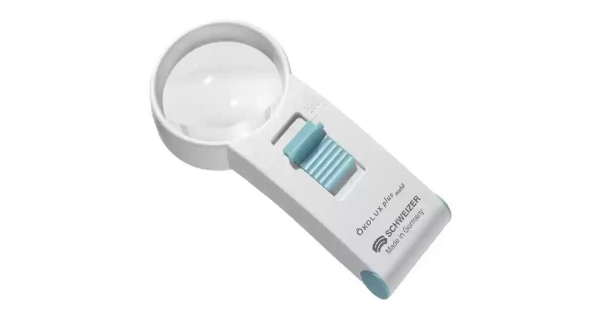 Lupa redonda branca com 10cm de diâmetro e interruptor verde para a luz LED