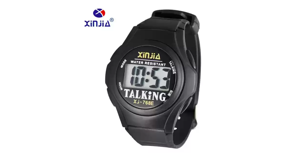 Relógio de pulso digital preto com 4 botões grandes para saber as horas e controlar o alarme