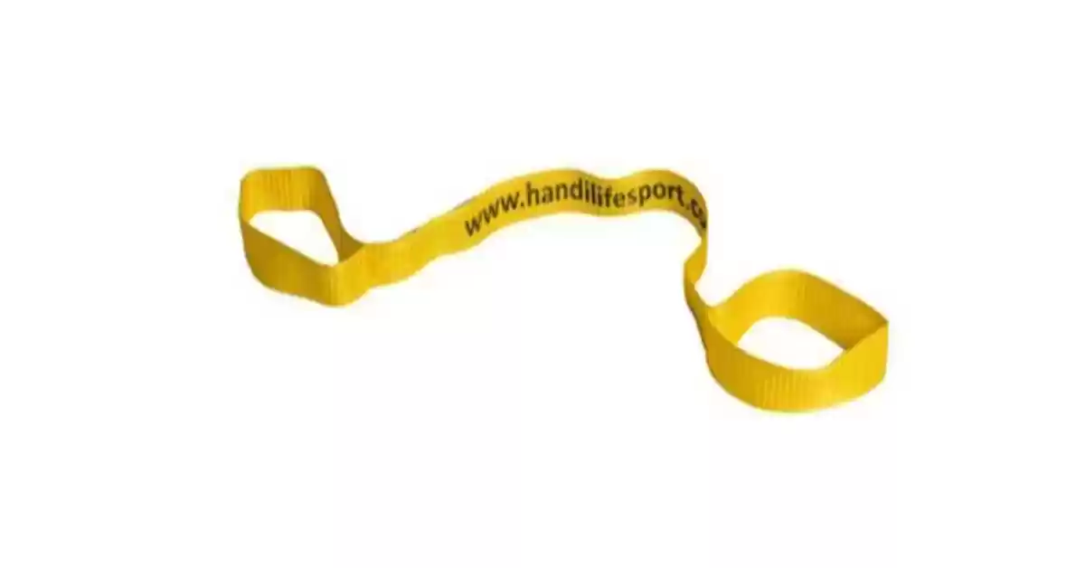 Faixa de corrida amarela com pega em ambas as extremidades.