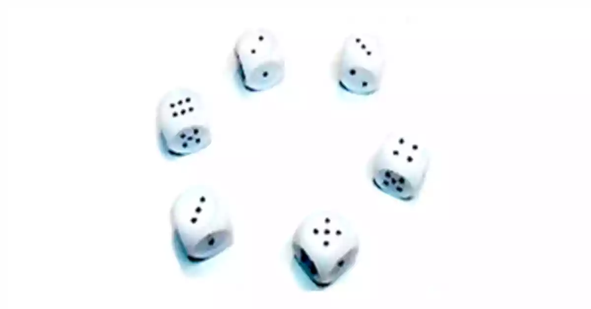 Conjunto de 6 dados brancos com marcações a preto