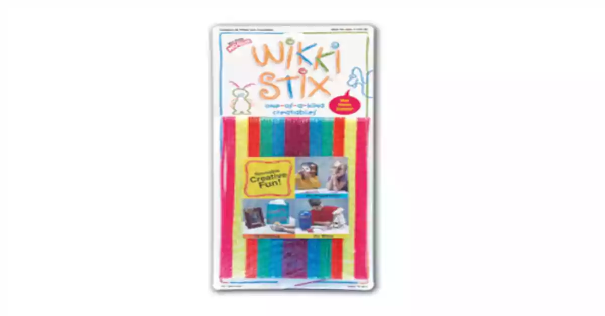 Jogo de desenho com tiras de cera coloridas e a designação Wikki Stix