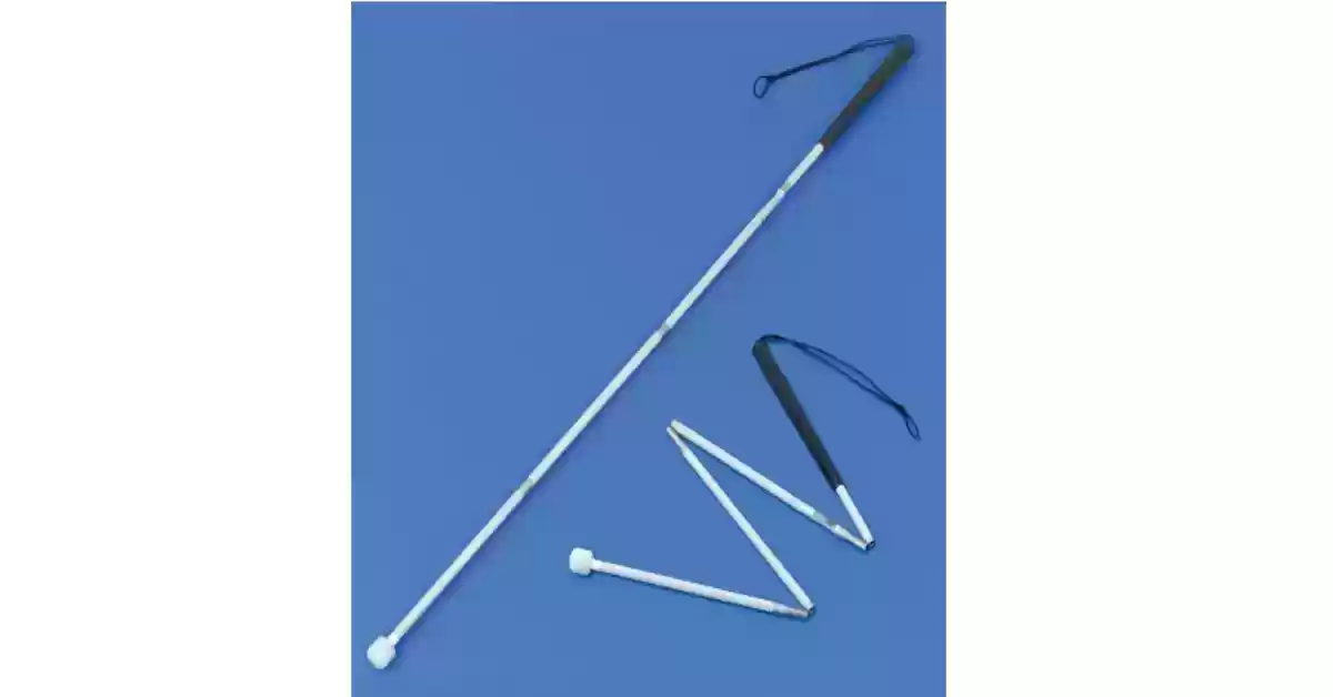 Bengala articulada 90cm em alumínio, com 4 secções, ponteira rotativa e punho preto junto.