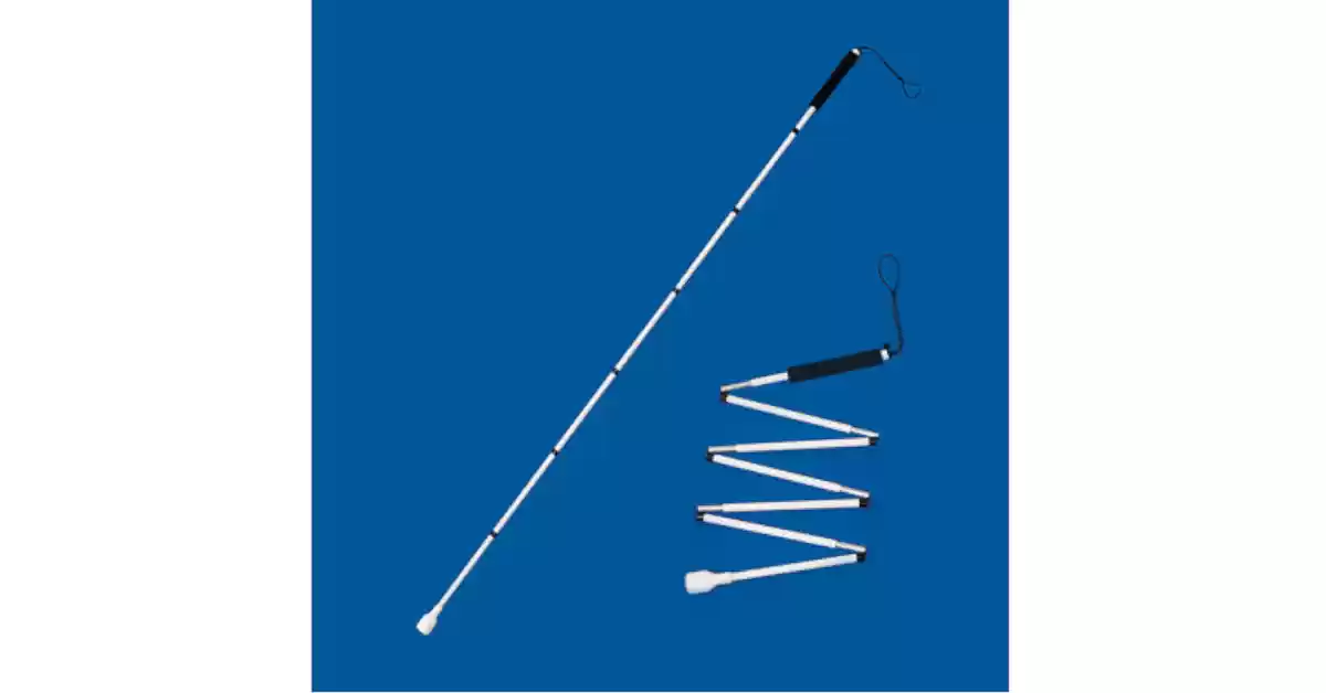 Bengala articulada de 130cm 7 secções em fibra de carbono com ponteira semi-rotativa e punho preto.