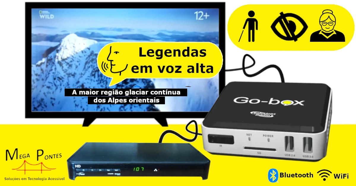 Go-Box a efetuar a leitura de legendas em voz alta com ligação à box e televisão