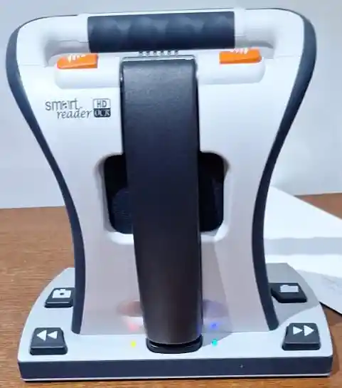 Leitor autónomo SmartReader com botões grandes acessíveis e pega para transporte