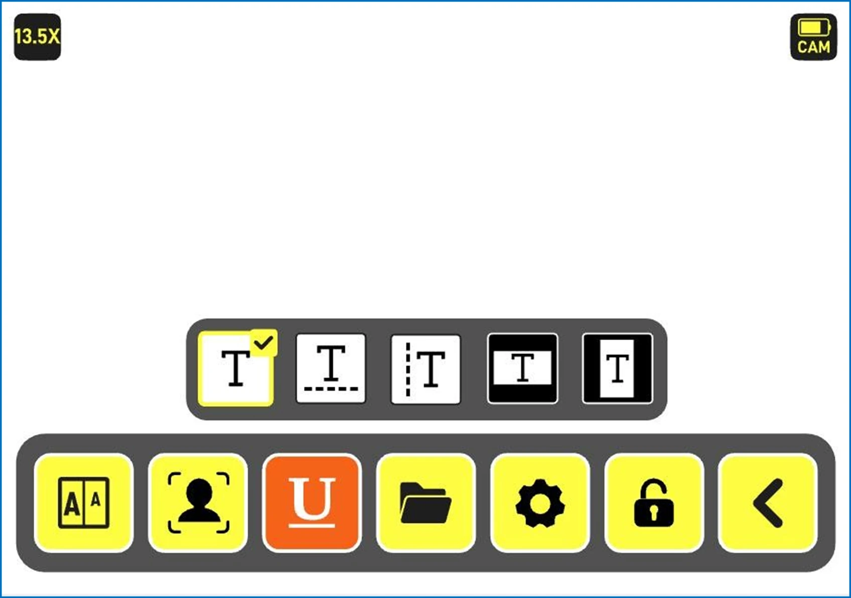 Menu de seleção do tipo de linha de leitura