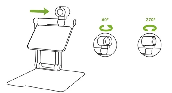 Câmara de visualização à distância. Gira 60 graus À esquerda e 270 graus à direita