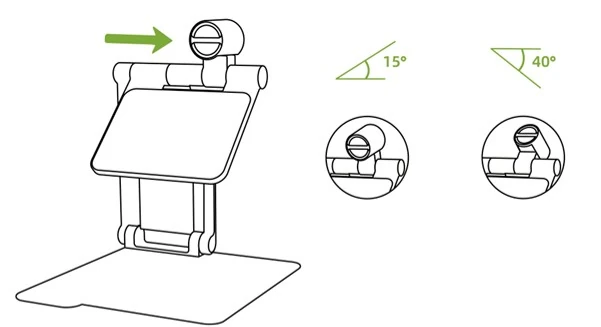  Câmara de visualização à distância. Gira para cima 15 graus e para baixo 40 graus