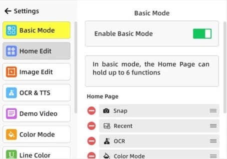 Ecrã com o modo básico ativado