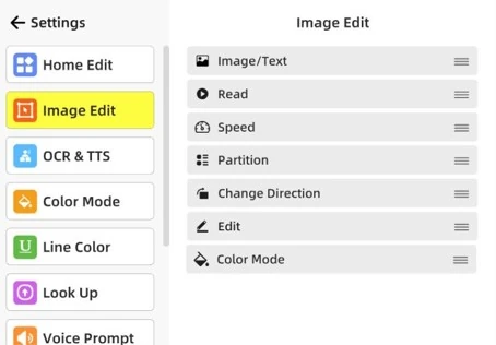 Ecrã com as funcionalidades de configuração da edição de imagem