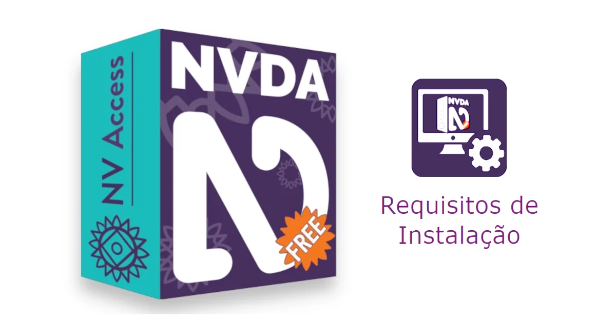 Leitor de ecrã NVDA - Monitor de computador com símbolo de roda dentada a representar as suas características