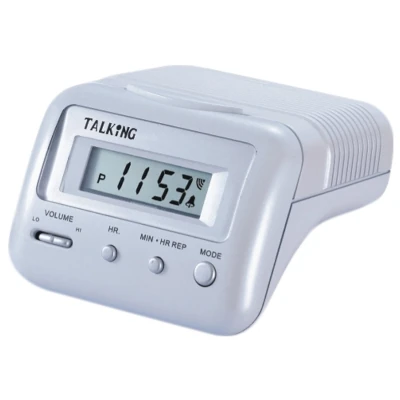 Relógio branco com friso verde, horas e temperatura com números grandes e visor LCD iluminado verde