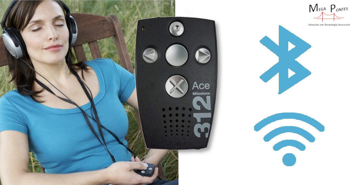 Senhora a utilizar o Milestone Ace 312 enquanto descansa num jardim sentada numa cadeira